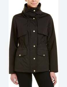 Cole Haan Women Black Packable Water Repellent Rain Jacket Coat